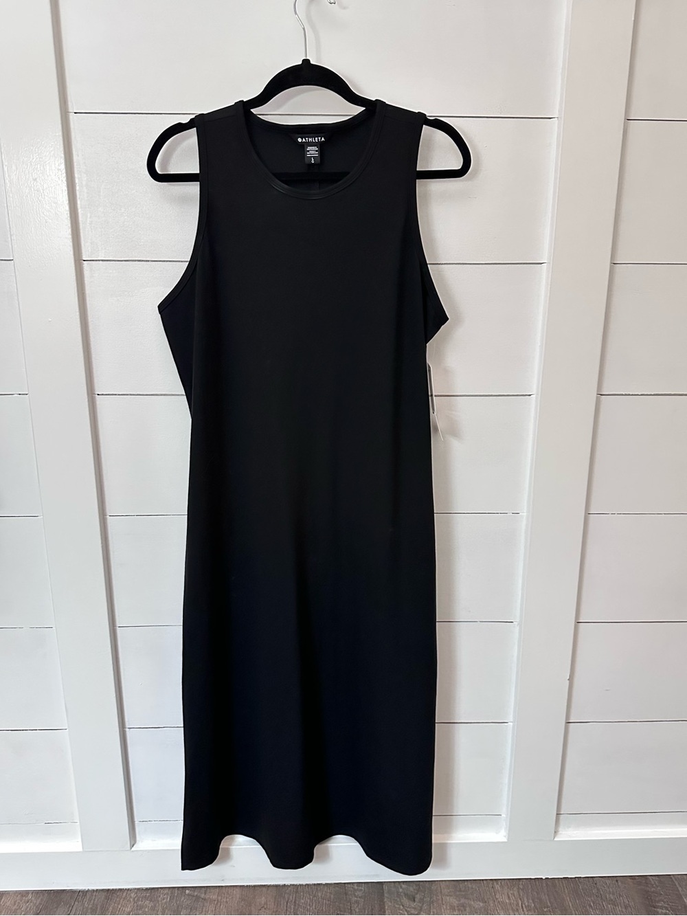 NEW Athleta L essential black cotton-spandex casual minimalist maxi dress LBD - Picture 2 of 12